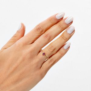 Anel Coração de Rodolita em Ouro Amarelo 18k
