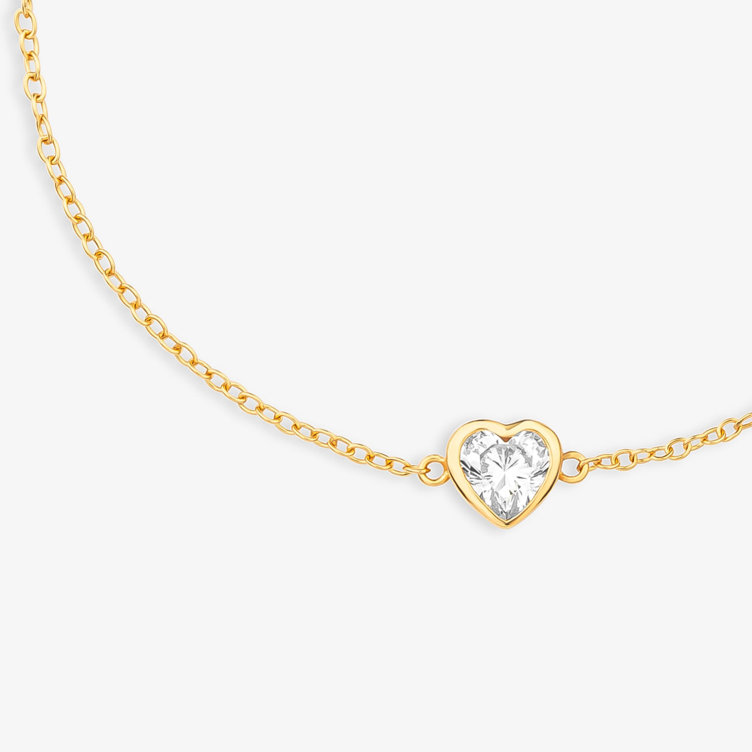 Pulseira Coração Cravejada em Prata 925 com Banho de Ouro Amarelo 18k