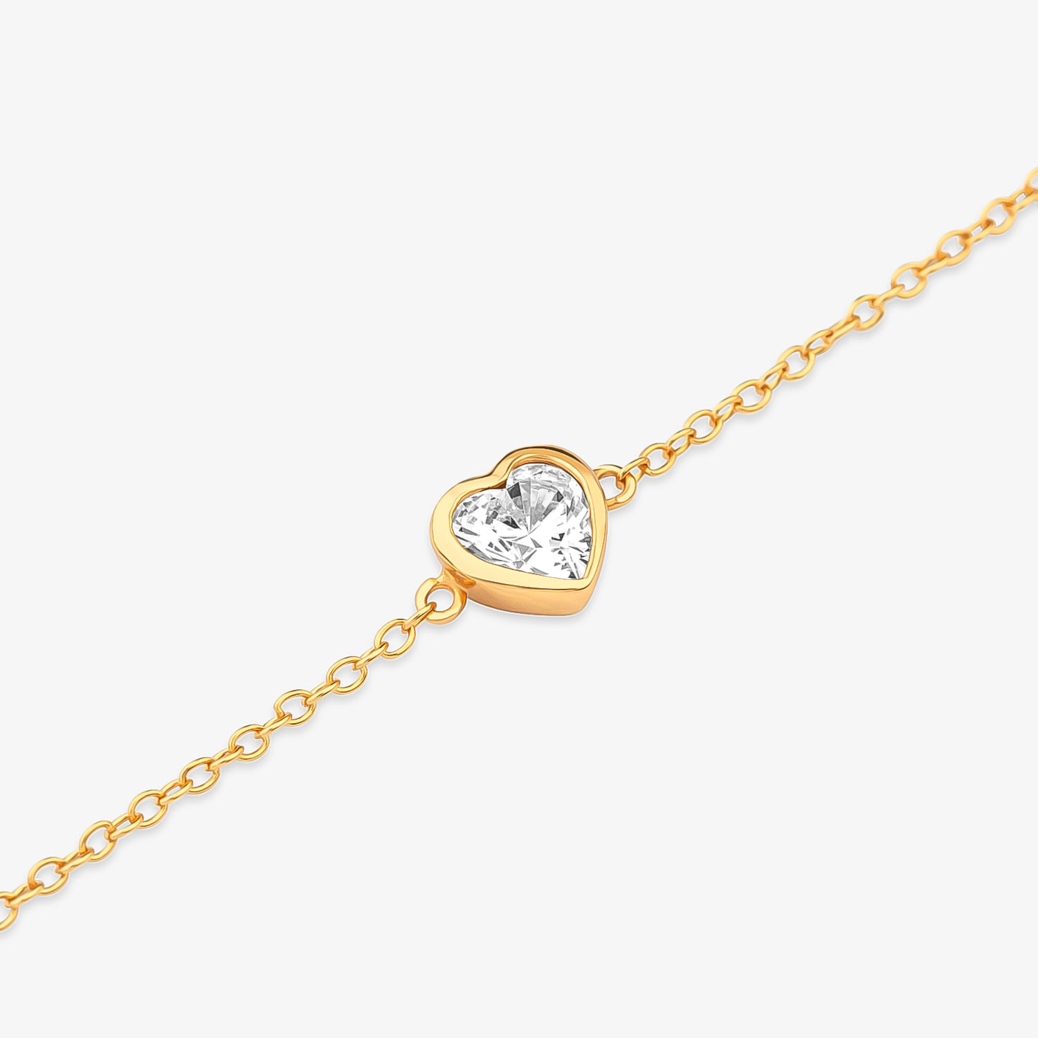 Pulseira Coração Cravejada em Prata 925 com Banho de Ouro Amarelo 18k