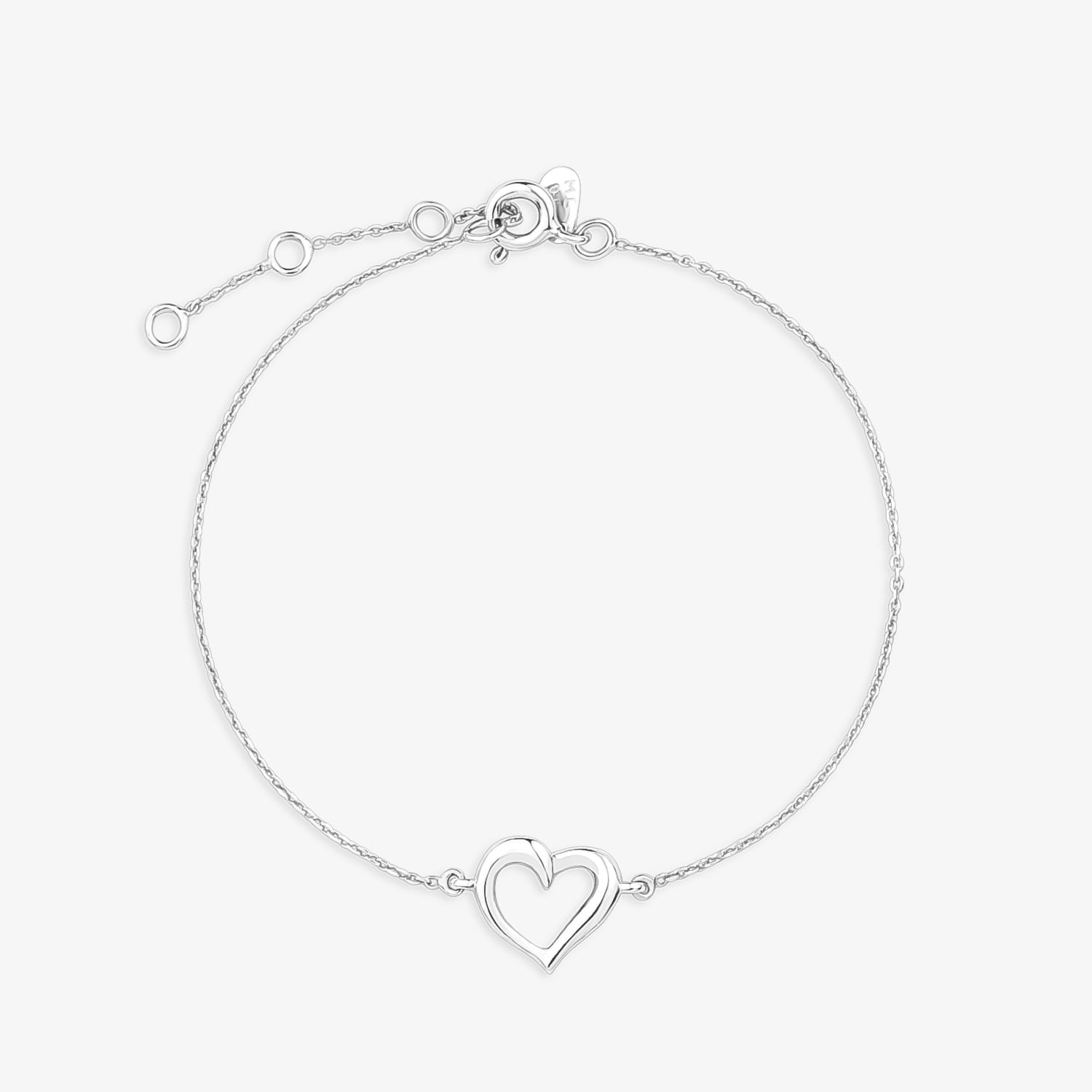 Pulseira de prata com coração aberto no centro.