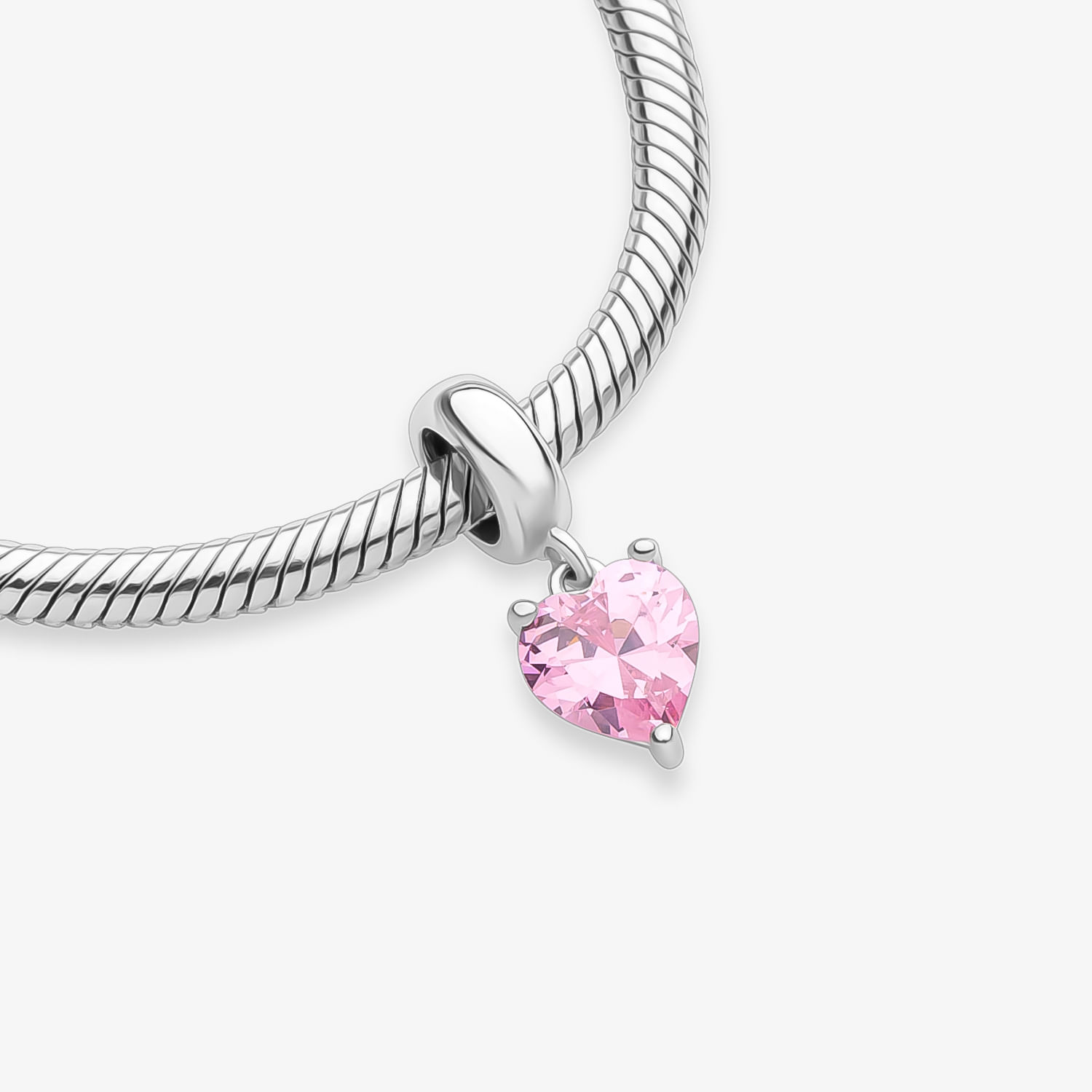 Charm Coração Rosa Cravejado em Prata 925