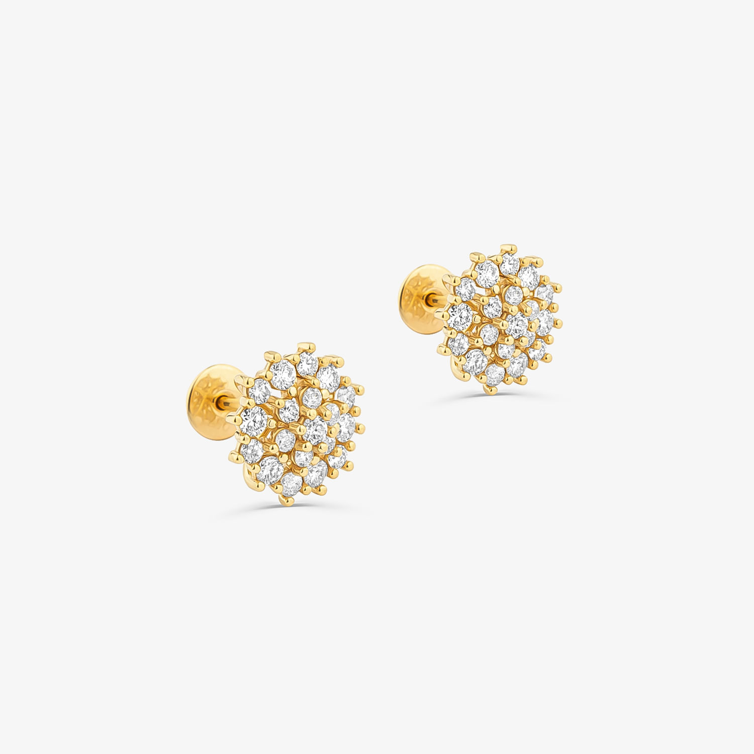 Brinco Stud Florence em Ouro Amarelo 18k com 58 Pontos de Diamantes - 9 mm