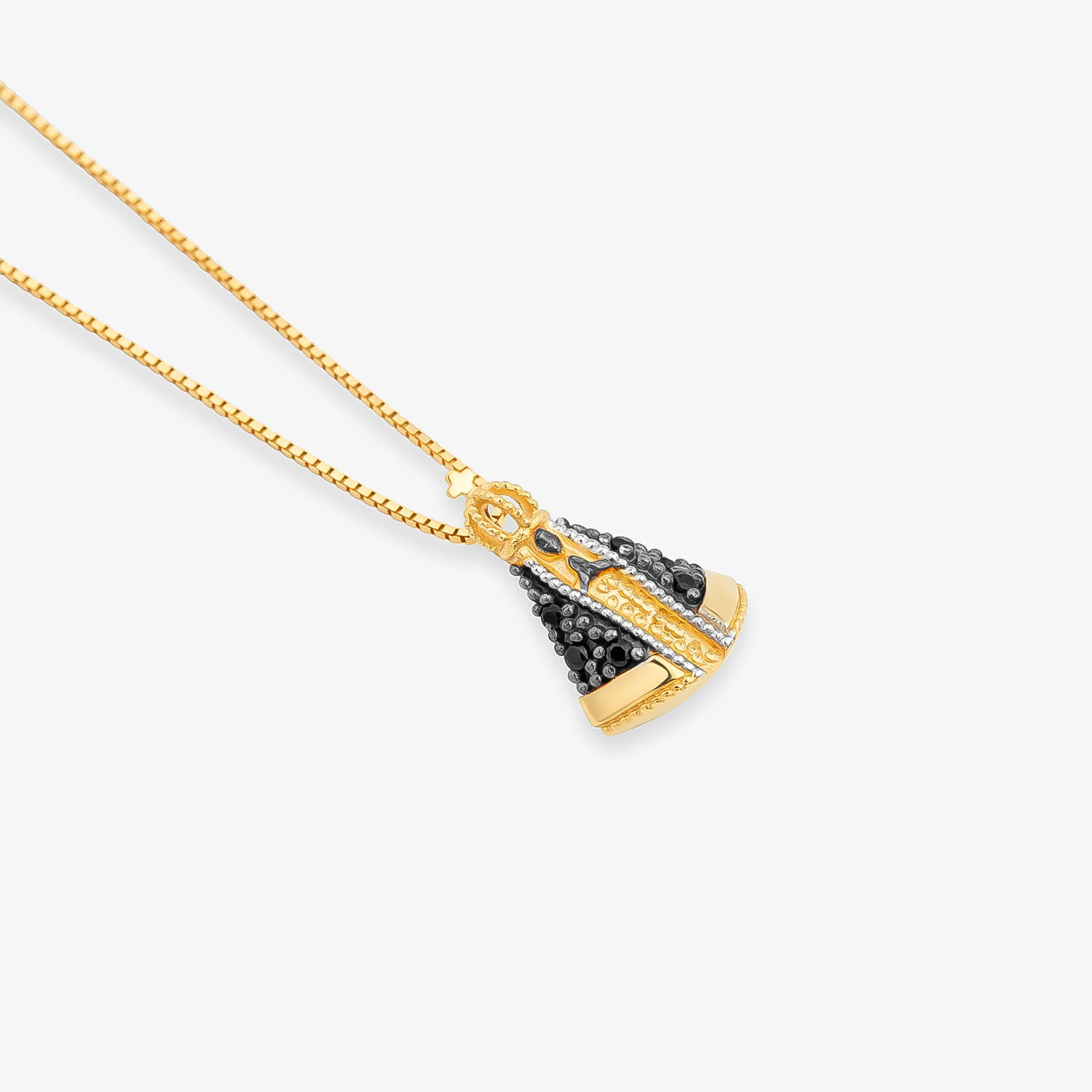 Pingente Nossa Senhora Aparecida com Safira Negra em Ouro Amarelo 18k