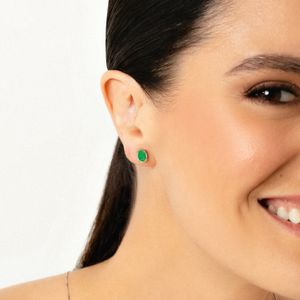 Brinco Oval com Quartzo Verde em Prata 925