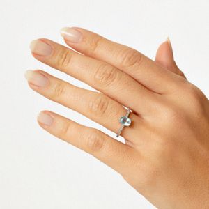 Anel Oval com Topázio Azul e Topázio em Prata 925