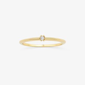 Anel Solitário com 2 Pontos de Diamantes em Ouro Amarelo 18k
