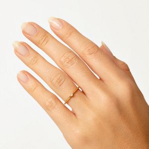 Anel Solitário com 2 Pontos de Diamantes em Ouro Amarelo 18k