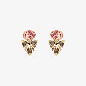 Brinco com Morganita e Turmalina Rosa em Ouro Amarelo 18k