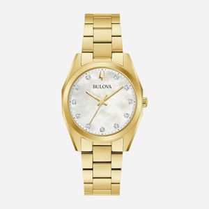 Relógio Bulova Feminino Surveyor em Aço Dourado com Diamantes e Madrepérola 97P172