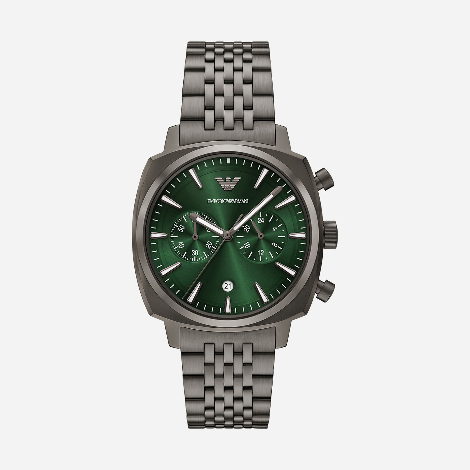 EMPORIO ARMANI オリーブ モッズコート Relógio Emporio Armani Cronógrafo Masculino em Aço Prateado