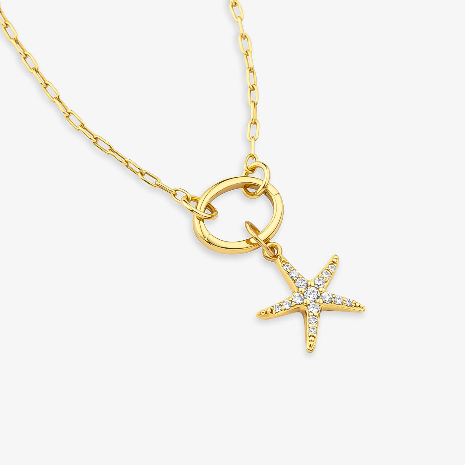 Pingente Estrela Cravejado em Prata 925 com Banho de Ouro Amarelo 18k