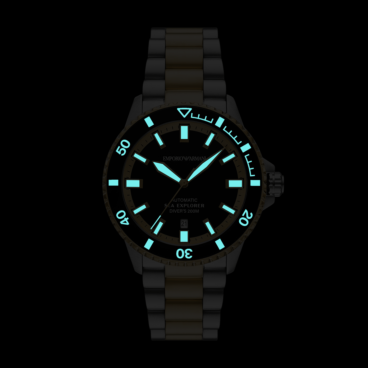 ヤ*ー様 Emporio Armani Embossed Lether Jack Relógio Empório Armani Sea Explorer Masculino Bicolor Ar60089B1