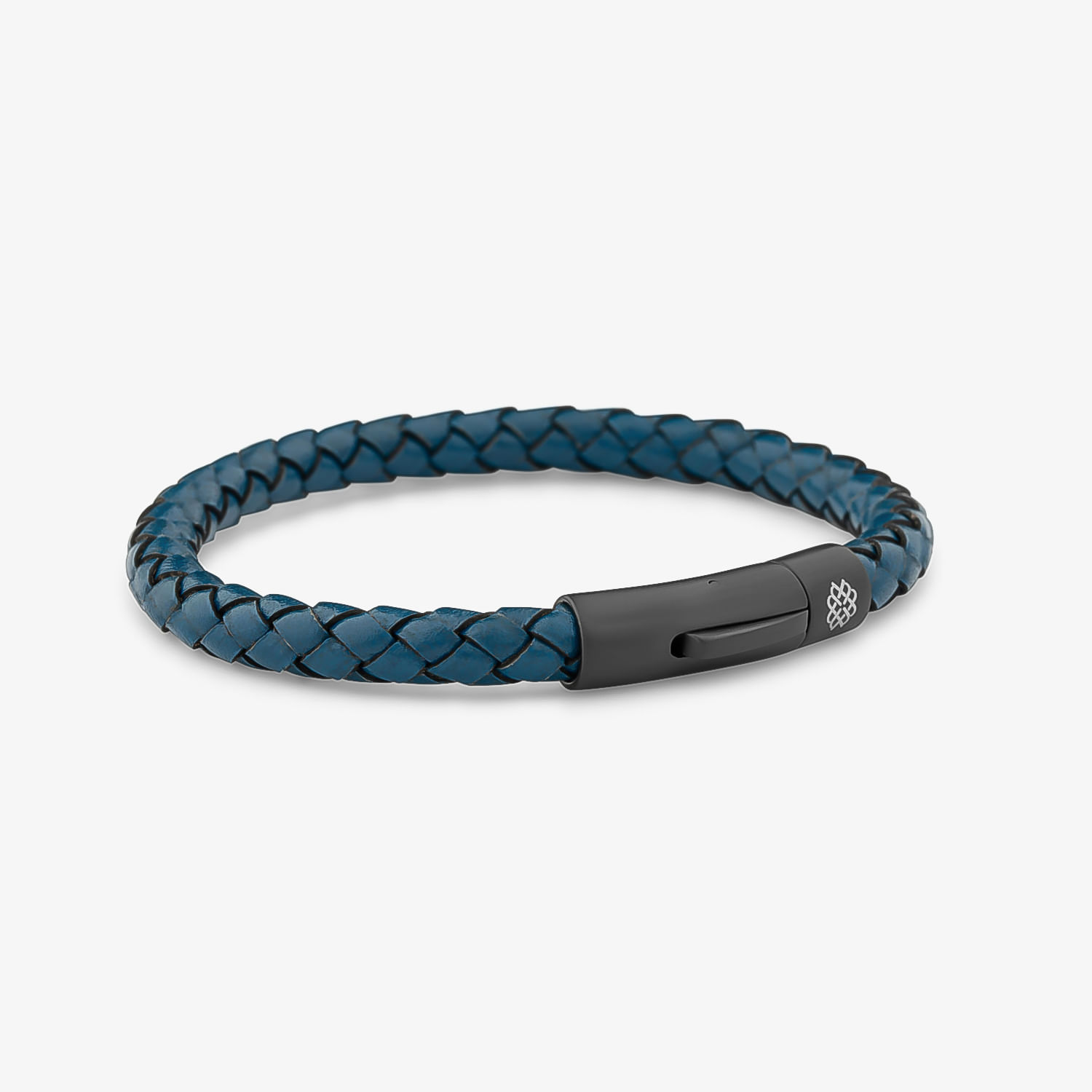 Pulseira Brave Masculina Trançada em Couro com Aço Preto - 20 cm